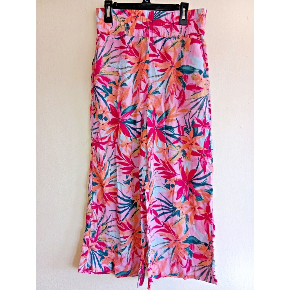 Jessica Simpson Pink Floral Boho Wide Leg Ankle Pants Size Small